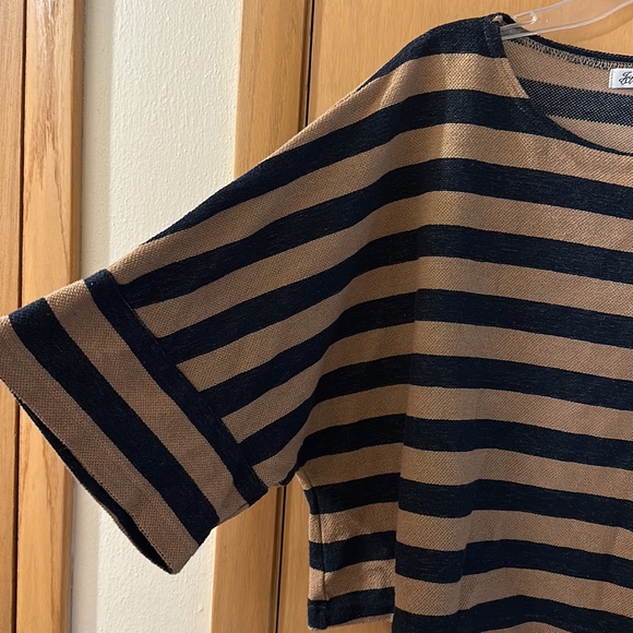 Journal Standard Luxe Striped Cropped Top Cotton Tan Navy Blue Size M-L - Picture 5 of 10